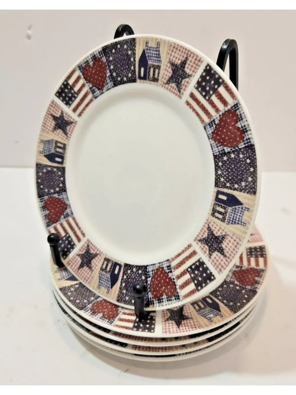 Vtg D.C. Brown American Quilt Bread Dessert Plate Lot of 5 by Oneida 6.25